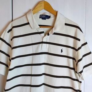 Ralph Lauren| Mens White /Black Striped Polo Shirt Short Sleeve Preppy Sz.XL